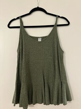 Old Navy Olive Green Ribbed Tank with Peplum Hem